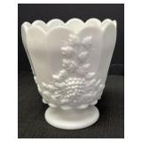 Milk glass paneled planter, grapevine design.