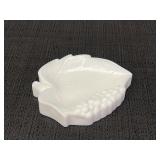 Milk glass leaf shaped w/grapes dish.