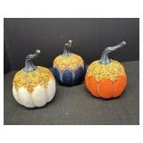 (3) Wooden Fall Decor Pumpkins