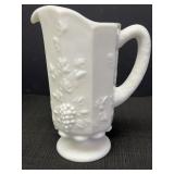 8in Westmoreland paneled milk glass pitcher w/