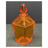 Mid century cigarette holder, 2pc orange glass.