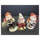 (3) Vtg. Japan Pinecone Elf Gnomes