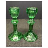 7" Emerald Green Glass Candlesticks Holders