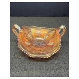 Marigold Carnival Glass 2 Handled Bonbon Dish