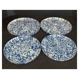 Blue & White Splatter Enamelware 4 Plates 8 & 10"