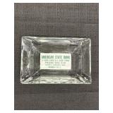North Judson American State Bank glass ashtray,