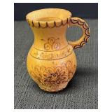 Small wood hand/carved/floral designed jug, 3.5in