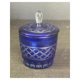6.5" Cobalt Blue To Clear Cut Crystal Lidded Jar
