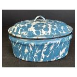 Blue & White Swirl Enamelware 9" Casserole Dish