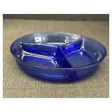 8" Cobalt Blue Glass Divided Serving Dish