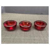 3 red glass votive/tea light holders, 3 x 1.75in