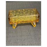 Amber glass footed log trough dish, 5 x 2.5 x