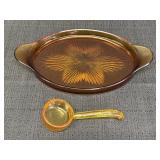 Amber glass shallow dish & mayonnaise spoon