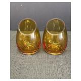 2 amber colored glass votive holders, 4in