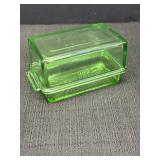 Uranium Green Depression Glass Butter Dish w/