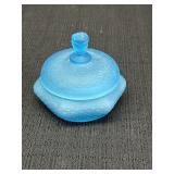 Blue Frosted Glass Dish w/ Lid