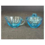 3.25" Blue Glass Cream & Sugar Bowls