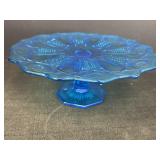 11" Blue Glass Cake Plate
