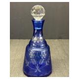 10" Cobalt Blue To Clear Cut Glass Decanter