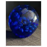 4.25" Heavy Cobalt Blue Round Glass Paperweight