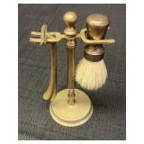 Vtg brass shaving stand w/safety razor & brush.