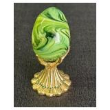 2" Green Swirl Glass Egg On Stand