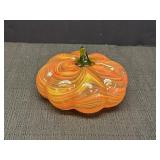 Orange Swirl Art Glass Pumpkin Green Stem