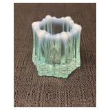 Aqua opalescent paneled 6 sided toothpick holder