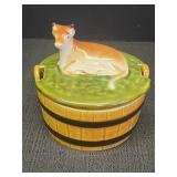 Cow on a barrel lid butter dish, Portugal.