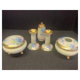 5 pc vanity set - powder jar, hair receiver, hat