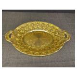 Amber Glass Daisy & Button Oval Tray w/Handles,