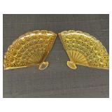 2 Amber Glass Daisy & Button Fan Dishes/Vanity