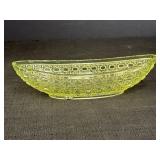 9.75" Yellow Vaseline Pressed Glass Boat