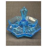Blue Tiara Indiana Glass relish dish, Pyramid
