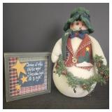 Musical Snowman Decor with Wood Sign