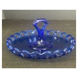 9" Cobalt Blue Lace Edge Handed Serving Dish