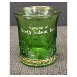 Souvenir glass of North Judson, Ind., green glass