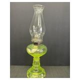 18" Yellow Vaseline Glass Oil Lamp