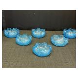 (6) Blue Glass Crimped Bowls