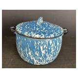 Blue & White Swirl Enamelware 9" Pot w/ Lid