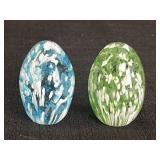 2- 2.25" Blue/White & Green/White Glass Eggs