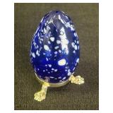 3"ï¿½Blue & White Speckled Blown Glass Egg