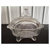 Vtg covered glass compote, etched design