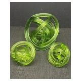 3 Art Glass green infinity rope paperweight