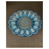 11" Blue Glass Hobnail Deviled Egg Plate