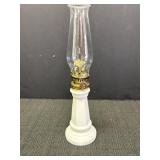 10in hand blown milk glass oil lamp, by Kelvin,
