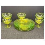 Set of 6 Vaseline glass snack sets, including