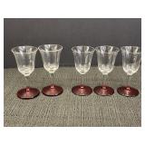 5-3.25in clear glass stemmed cordial glasses w/red