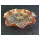 7.5" Marigold Carnival Glass Grape & Cable Bowl