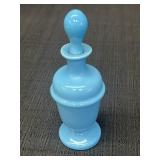 Blue milk glass perfume bottle, 6.25in tall